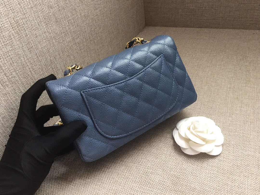 Small Classic Flap Caviar Bag A01116 Dark Blue/Gold